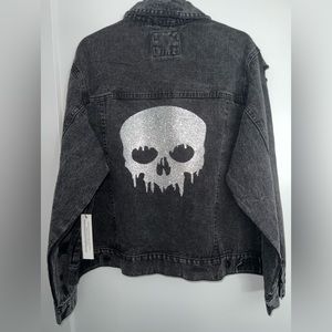 Skull black denim jacket nwt